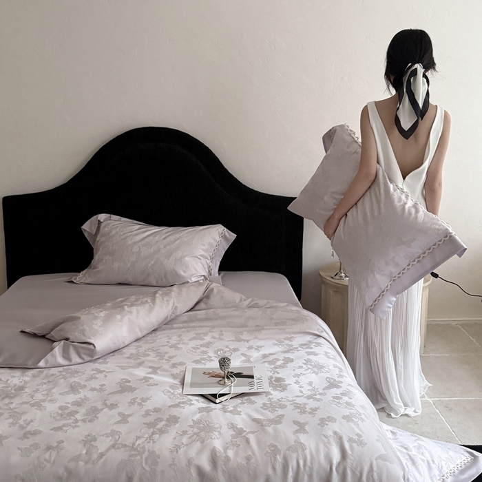 91家纺网 家纺一手货源 找家纺 爱缦 2026新款100s天丝棉色织提花四件套-玫瑰蝶翼系列 芋泥紫