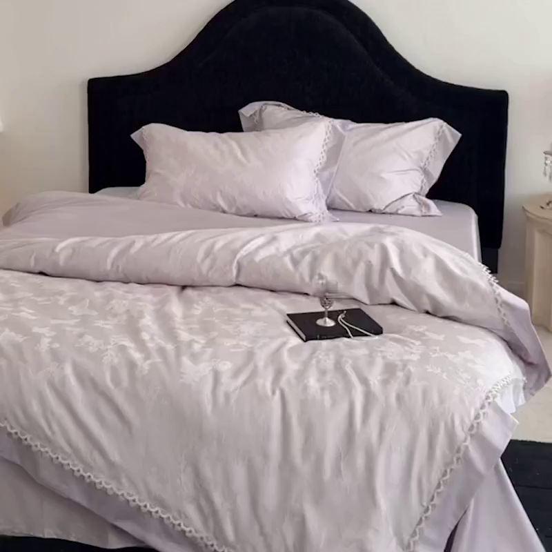 91家纺网 家纺一手货源 找家纺 爱缦 2026新款100s天丝棉色织提花四件套-玫瑰蝶翼系列 芋泥紫