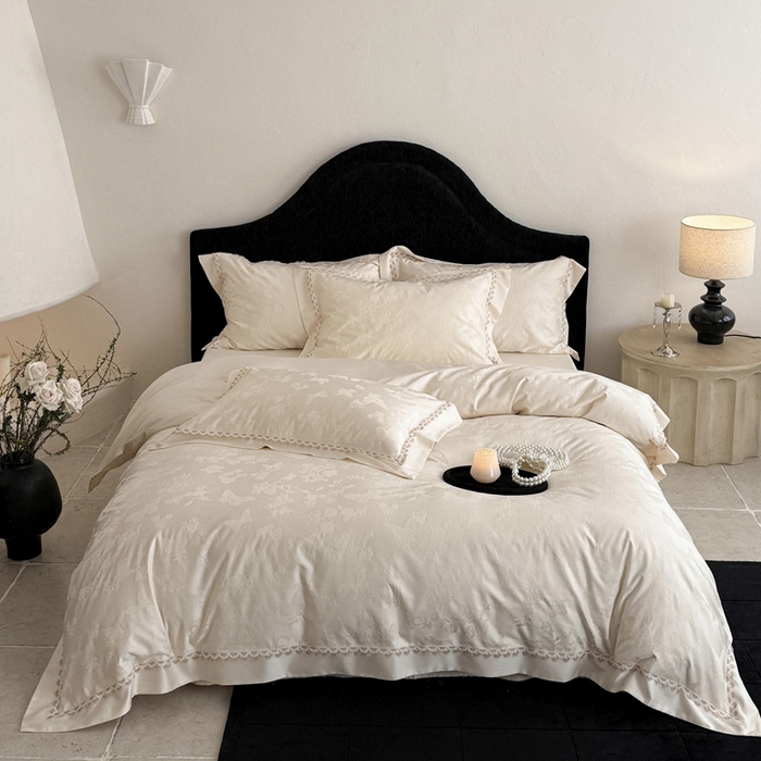 爱缦 2026新款100s天丝棉色织提花四件套-玫瑰蝶翼系列 云朵白