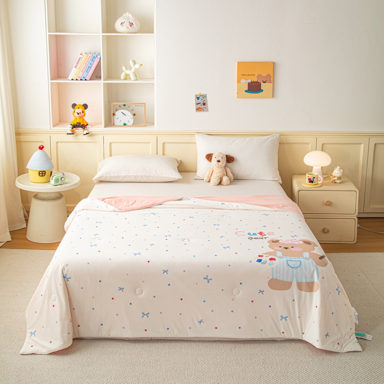 91家纺网 家纺一手货源 找家纺 亿莱鑫 2026春夏新款卡通印花仿锦氨夏被夏凉被空调被 彩绘小熊