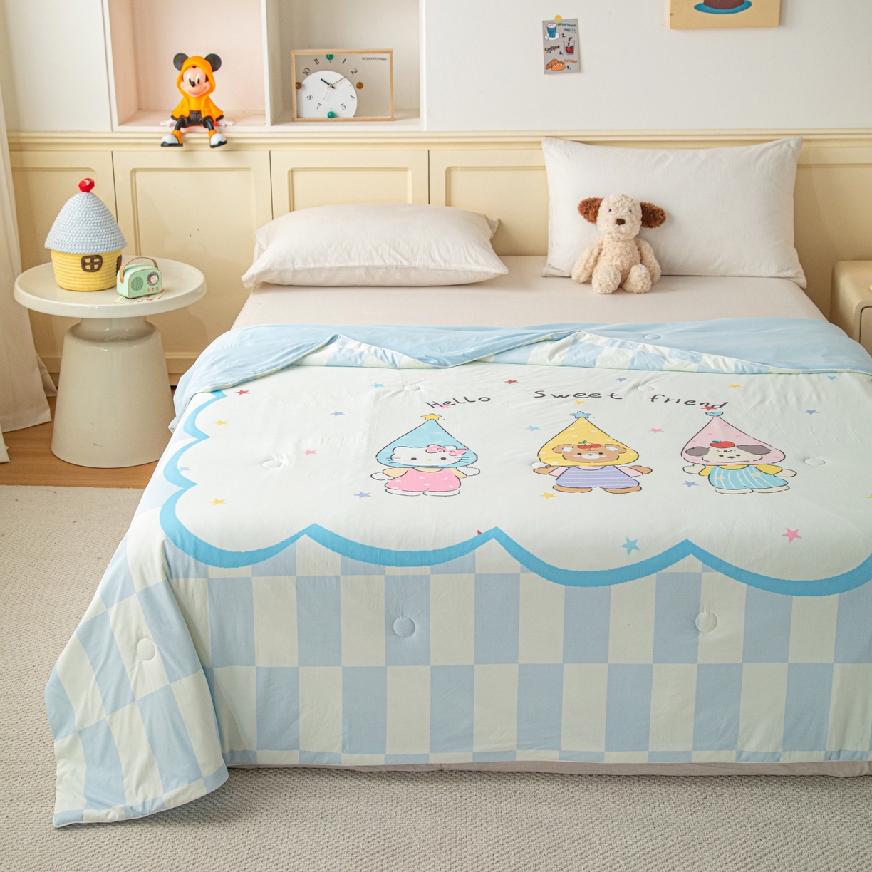 91家纺网 家纺一手货源 找家纺 亿莱鑫 2026春夏新款卡通印花仿锦氨夏被夏凉被空调被 星梦萌友