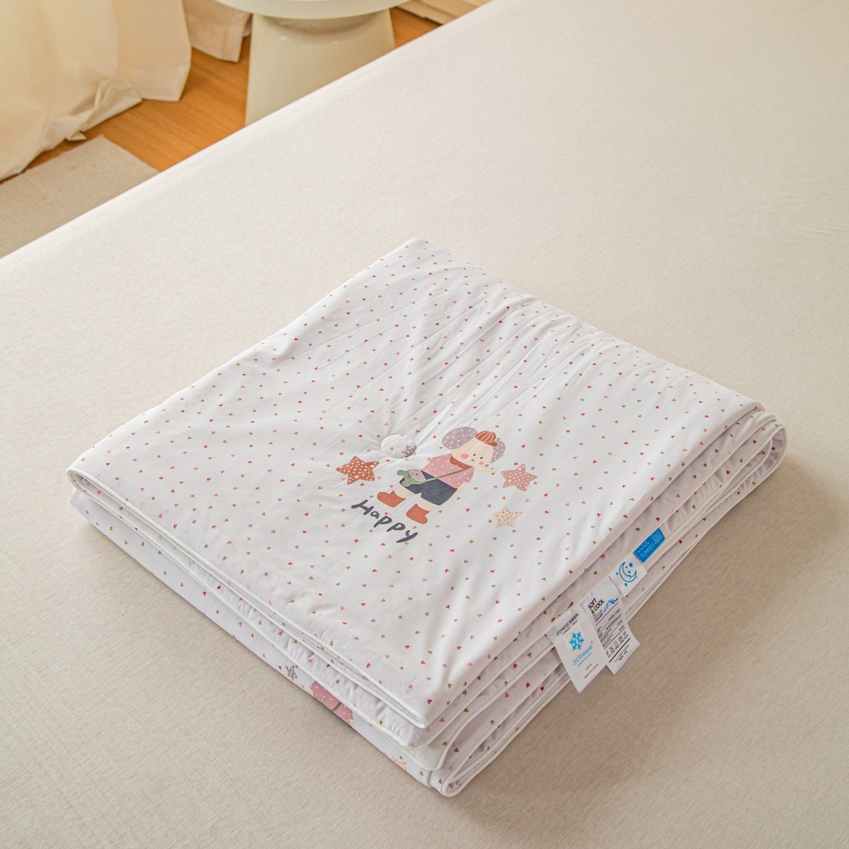 91家纺网 家纺一手货源 找家纺 亿莱鑫 2026春夏新款卡通印花仿锦氨夏被夏凉被空调被 星星小象