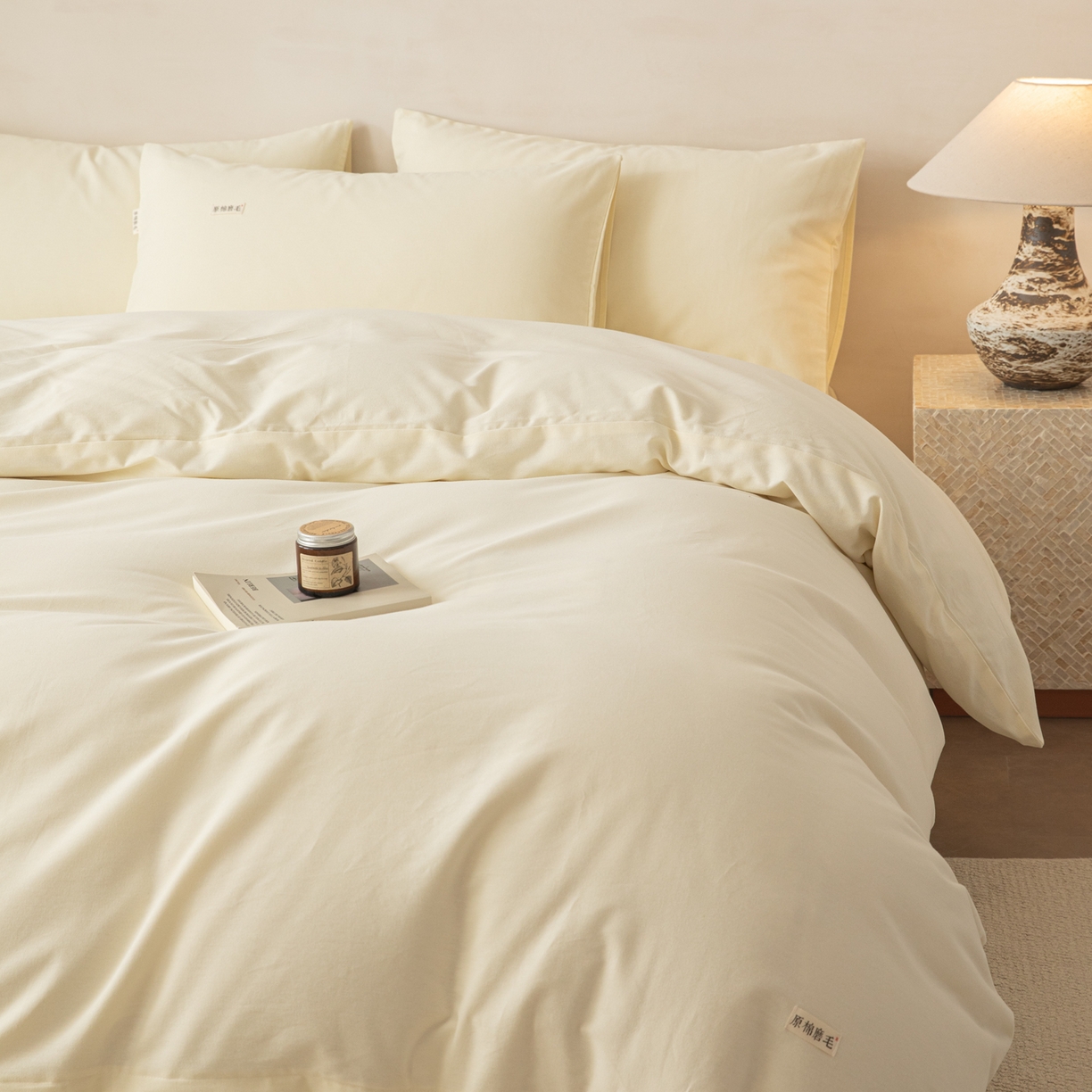 91家纺网 家纺一手货源 找家纺 眠博士 2026新款A类纯色全棉磨毛四件套-陶瓷 套件-陶瓷奶白