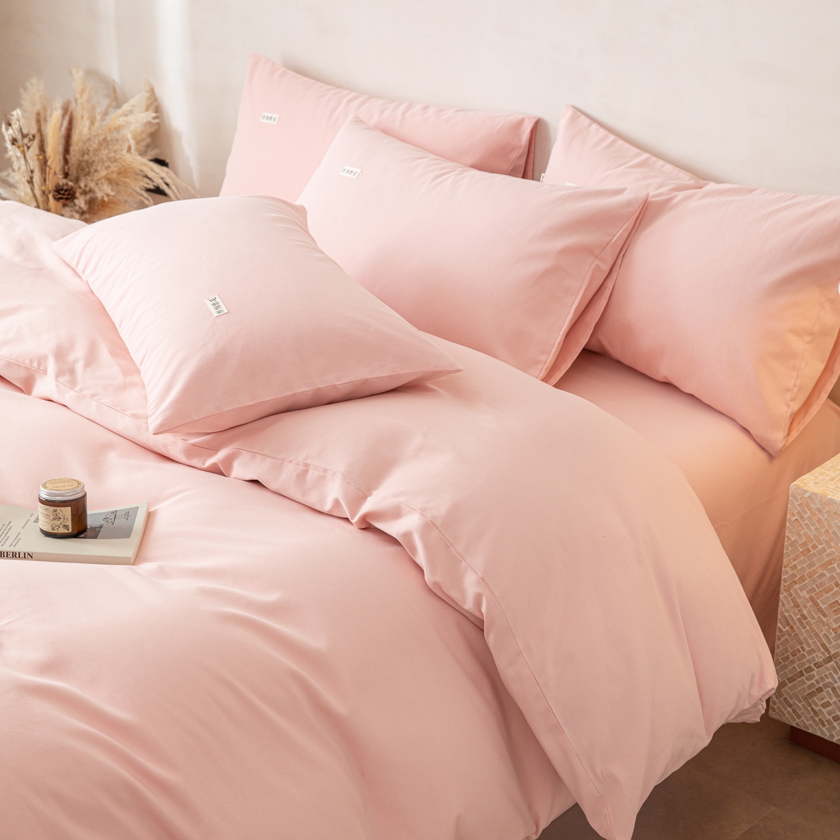 91家纺网 家纺一手货源 找家纺 眠博士 2026新款A类纯色全棉磨毛四件套-陶瓷 套件-陶瓷粉