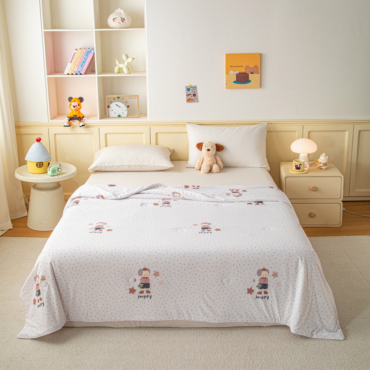 91家纺网 家纺一手货源 找家纺 亿莱鑫 2026春夏新款卡通印花仿锦氨夏被夏凉被空调被 星星小象