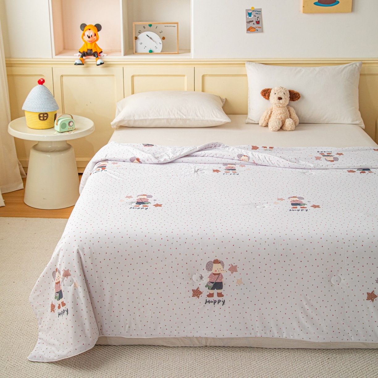 91家纺网 家纺一手货源 找家纺 亿莱鑫 2026春夏新款卡通印花仿锦氨夏被夏凉被空调被 星星小象