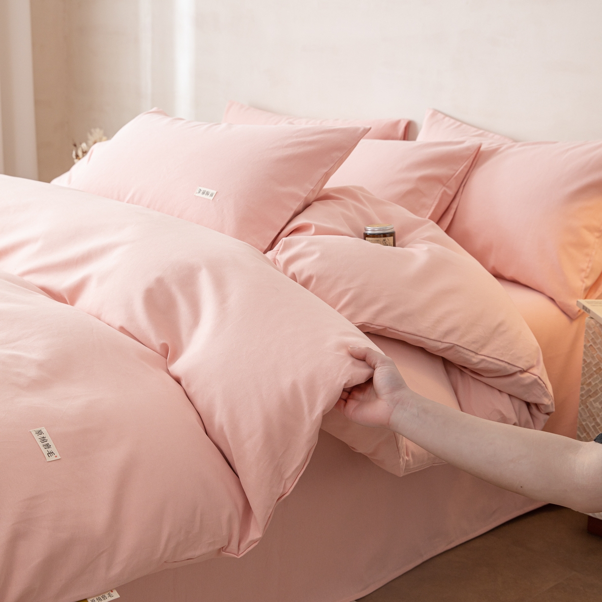 91家纺网 家纺一手货源 找家纺 眠博士 2026新款A类纯色全棉磨毛四件套-陶瓷 套件-陶瓷粉