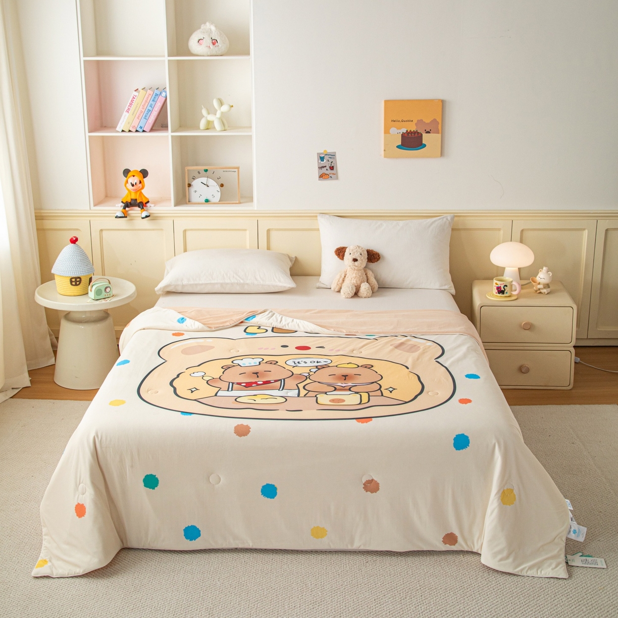 91家纺网 家纺一手货源 找家纺 亿莱鑫 2026春夏新款卡通印花仿锦氨夏被夏凉被空调被 熊仔面包店