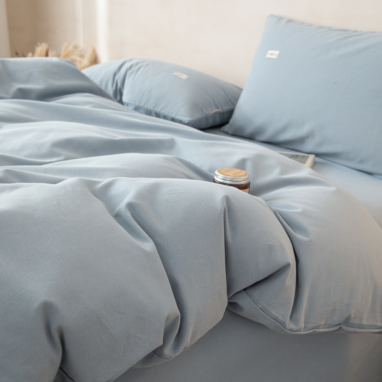 91家纺网 家纺一手货源 找家纺 眠博士 2026新款A类纯色全棉磨毛四件套-陶瓷 套件-陶瓷浅蓝