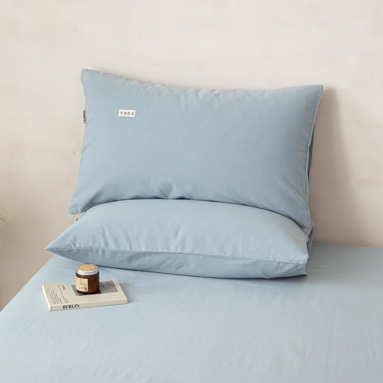 91家纺网 家纺一手货源 找家纺 眠博士 2026新款A类纯色全棉磨毛四件套-陶瓷 套件-陶瓷浅蓝