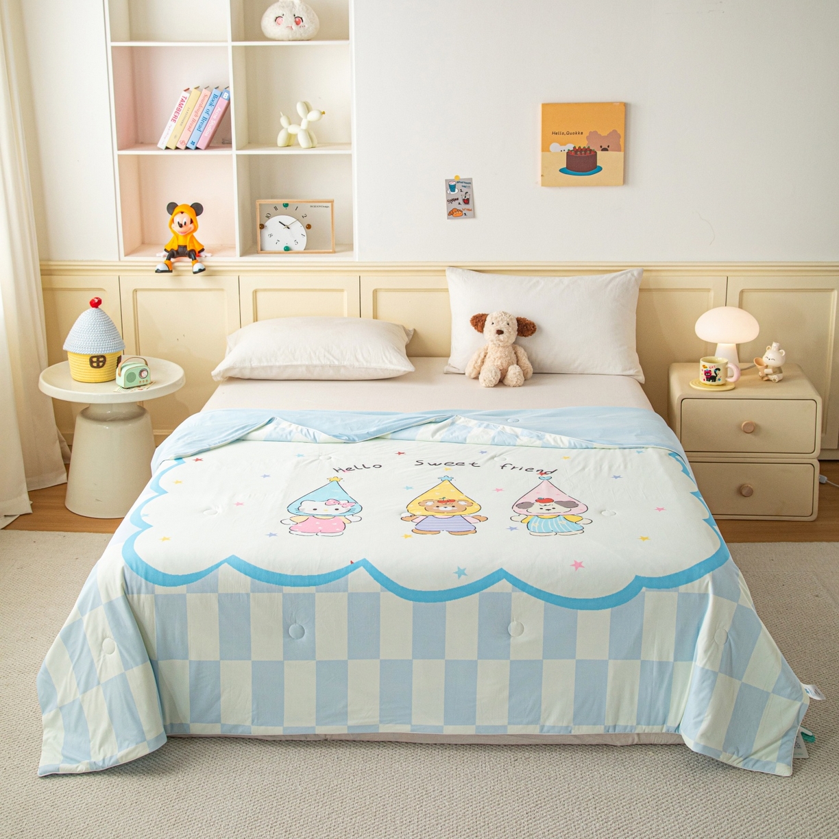 91家纺网 家纺一手货源 找家纺 亿莱鑫 2026春夏新款卡通印花仿锦氨夏被夏凉被空调被 星梦萌友