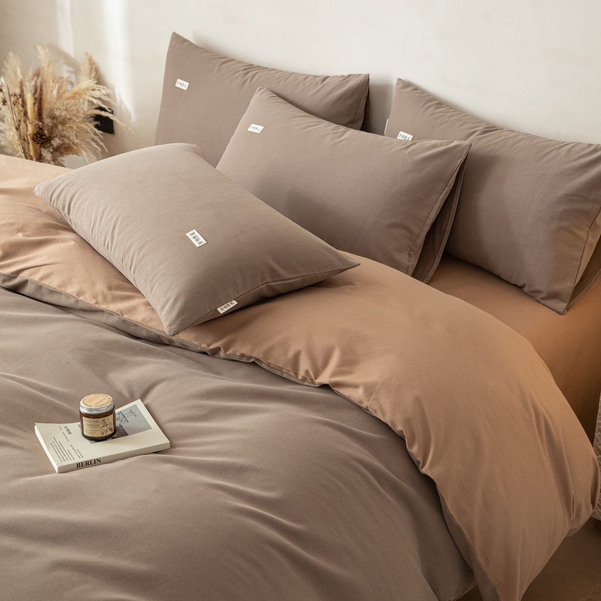 91家纺网 家纺一手货源 找家纺 眠博士 2026新款A类纯色全棉磨毛四件套-陶瓷 套件-陶瓷咖+卡其