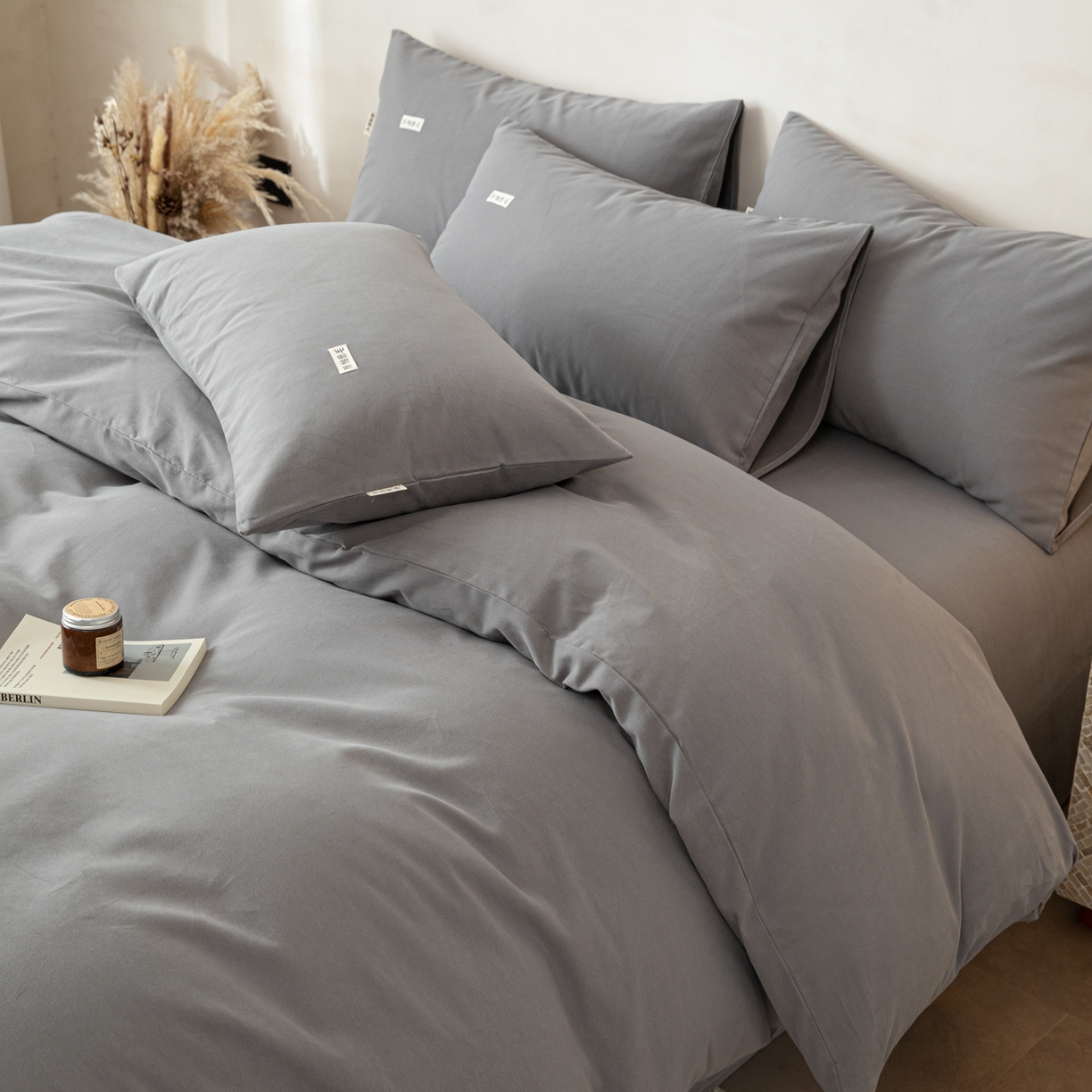 91家纺网 家纺一手货源 找家纺 眠博士 2026新款A类纯色全棉磨毛四件套-陶瓷 套件-陶瓷深灰