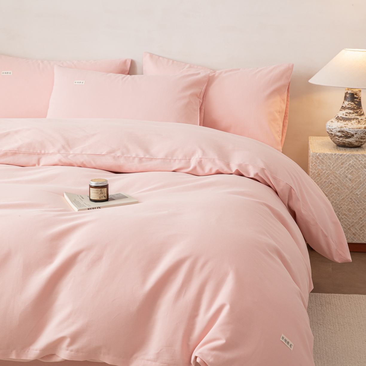 91家纺网 家纺一手货源 找家纺 眠博士 2026新款A类纯色全棉磨毛四件套-陶瓷 套件-陶瓷粉