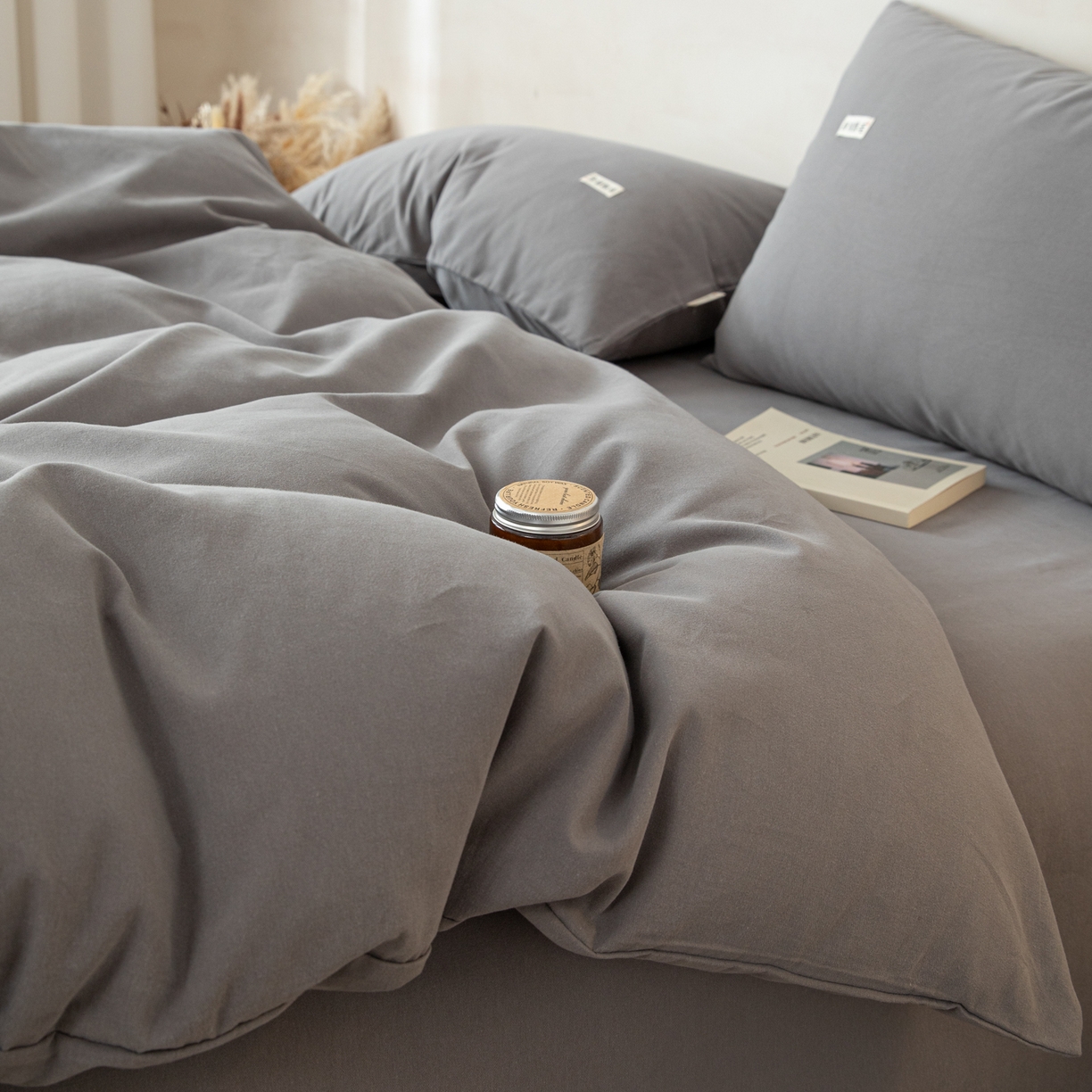 91家纺网 家纺一手货源 找家纺 眠博士 2026新款A类纯色全棉磨毛四件套-陶瓷 套件-陶瓷深灰