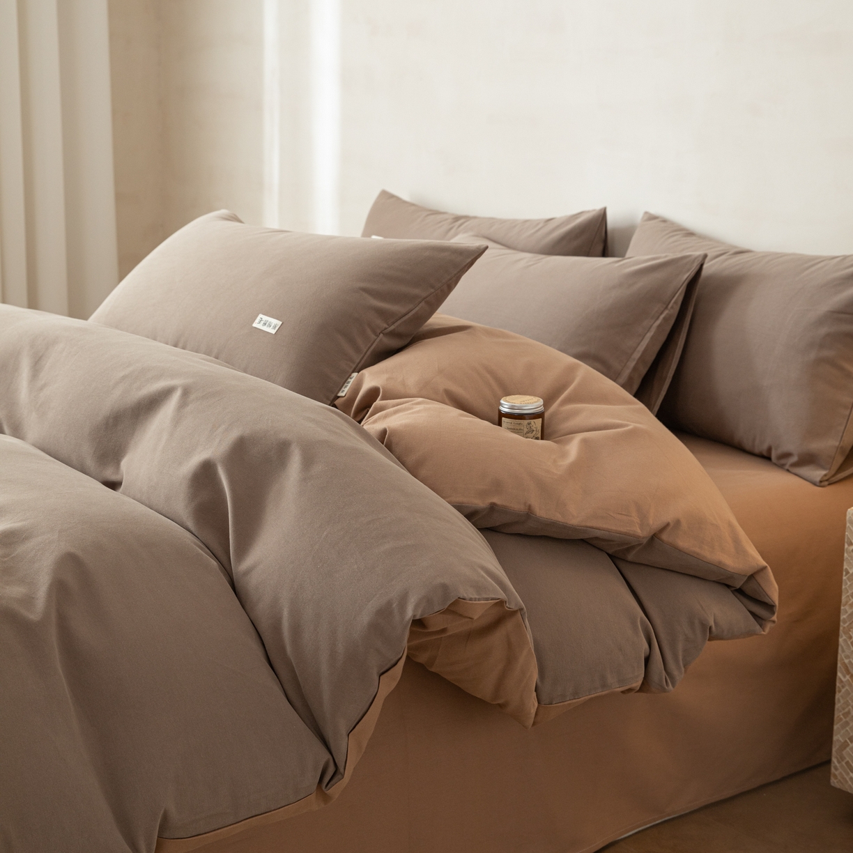 眠博士 2026新款A类纯色全棉磨毛四件套-陶瓷 套件-陶瓷咖+卡其