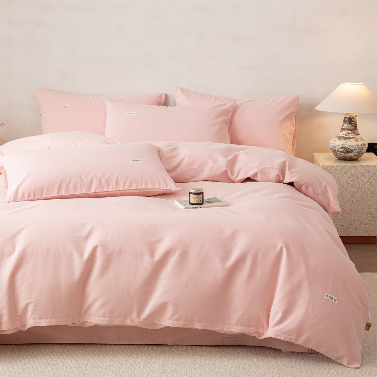 91家纺网 家纺一手货源 找家纺 眠博士 2026新款A类纯色全棉磨毛四件套-陶瓷 套件-陶瓷粉