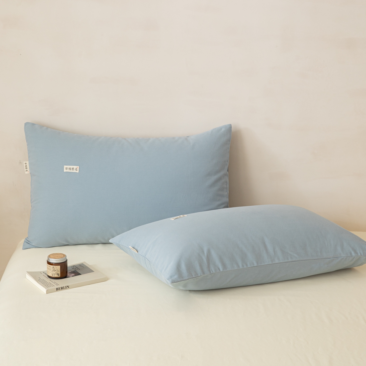 91家纺网 家纺一手货源 找家纺 眠博士 2026新款A类纯色全棉磨毛四件套-陶瓷 套件-陶瓷浅蓝+奶白