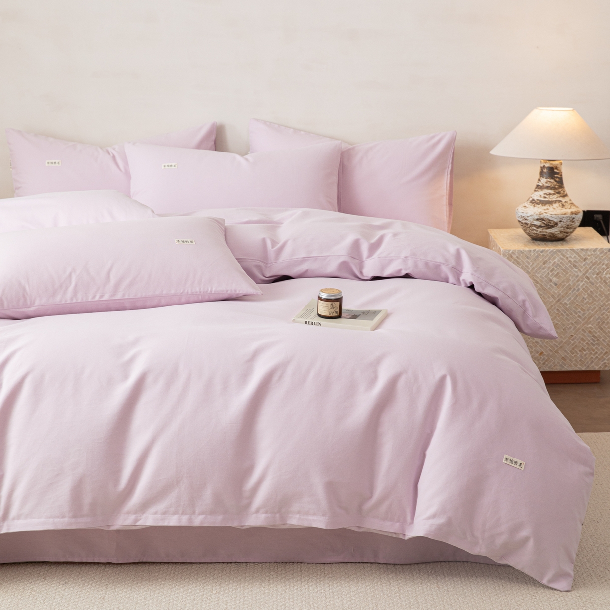 91家纺网 家纺一手货源 找家纺 眠博士 2026新款A类纯色全棉磨毛四件套-陶瓷 套件-陶瓷紫