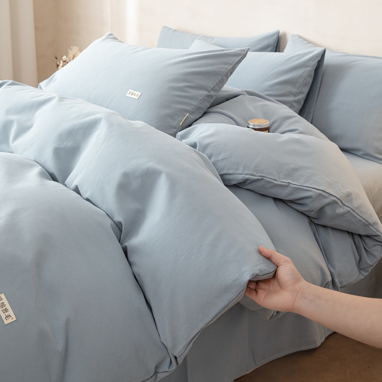 91家纺网 家纺一手货源 找家纺 眠博士 2026新款A类纯色全棉磨毛四件套-陶瓷 套件-陶瓷浅蓝