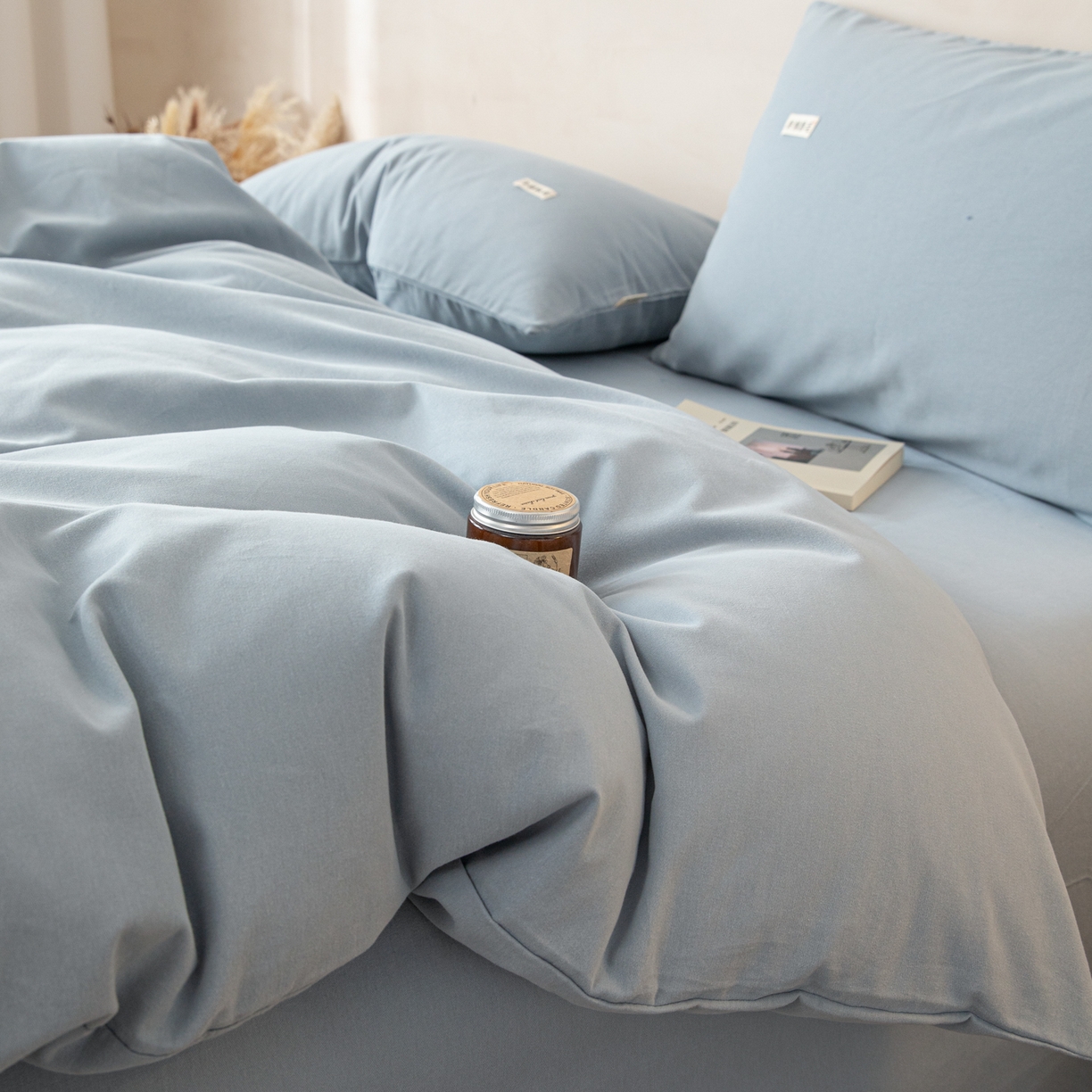 91家纺网 家纺一手货源 找家纺 眠博士 2026新款A类纯色全棉磨毛四件套-陶瓷 套件-陶瓷浅蓝