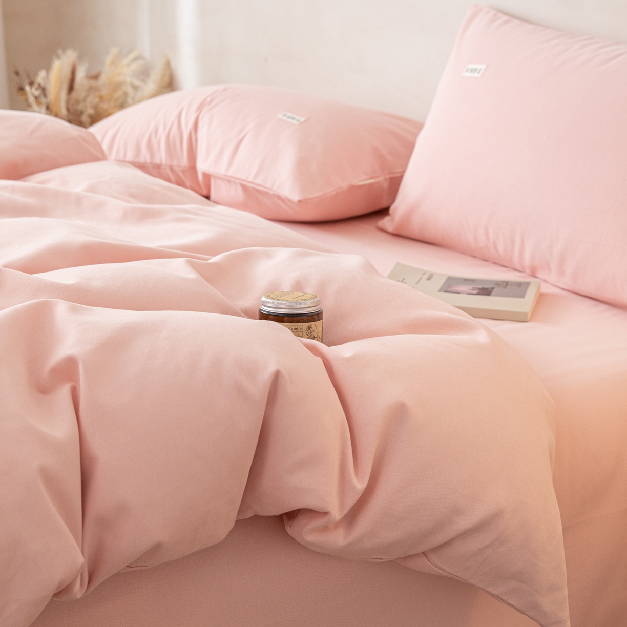 91家纺网 家纺一手货源 找家纺 眠博士 2026新款A类纯色全棉磨毛四件套-陶瓷 套件-陶瓷粉