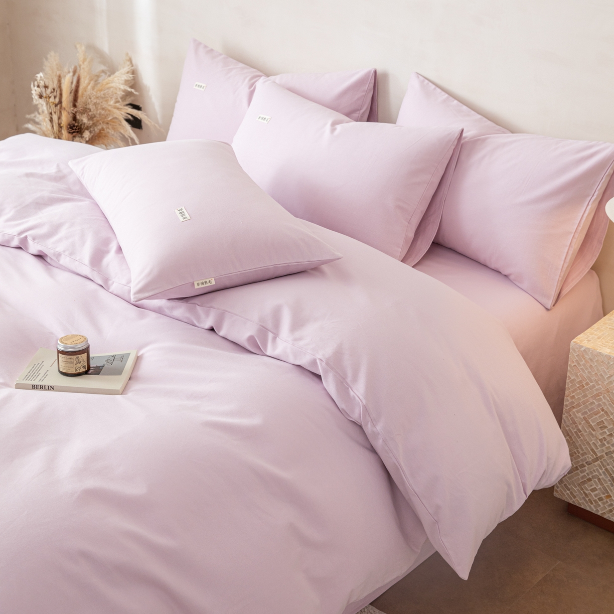 91家纺网 家纺一手货源 找家纺 眠博士 2026新款A类纯色全棉磨毛四件套-陶瓷 套件-陶瓷紫