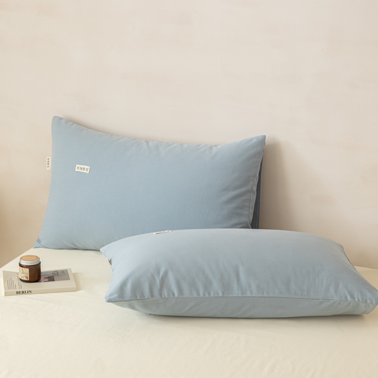 91家纺网 家纺一手货源 找家纺 眠博士 2026新款A类纯色全棉磨毛四件套-陶瓷 套件-陶瓷浅蓝+奶白