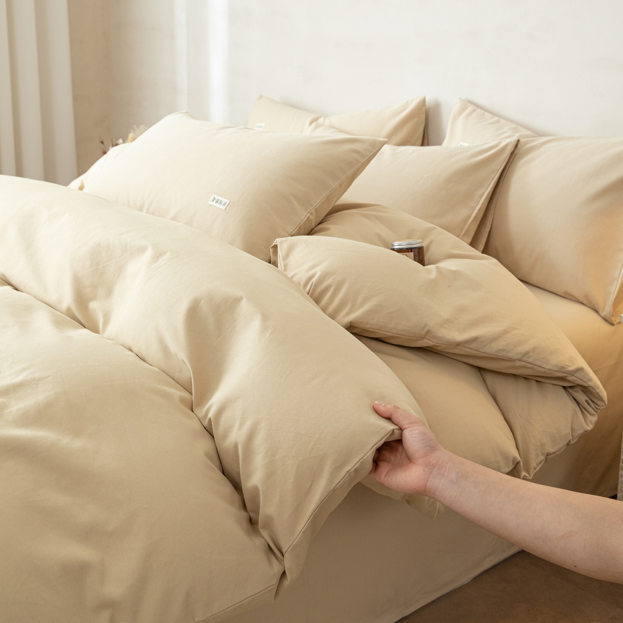 91家纺网 家纺一手货源 找家纺 眠博士 2026新款A类纯色全棉磨毛四件套-陶瓷 套件-陶瓷杏