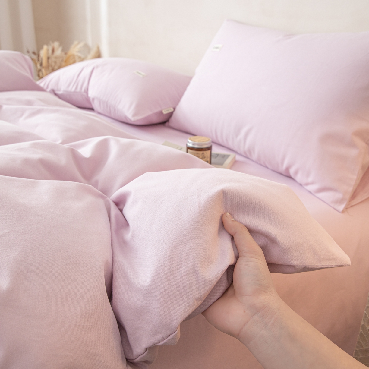 91家纺网 家纺一手货源 找家纺 眠博士 2026新款A类纯色全棉磨毛四件套-陶瓷 套件-陶瓷紫