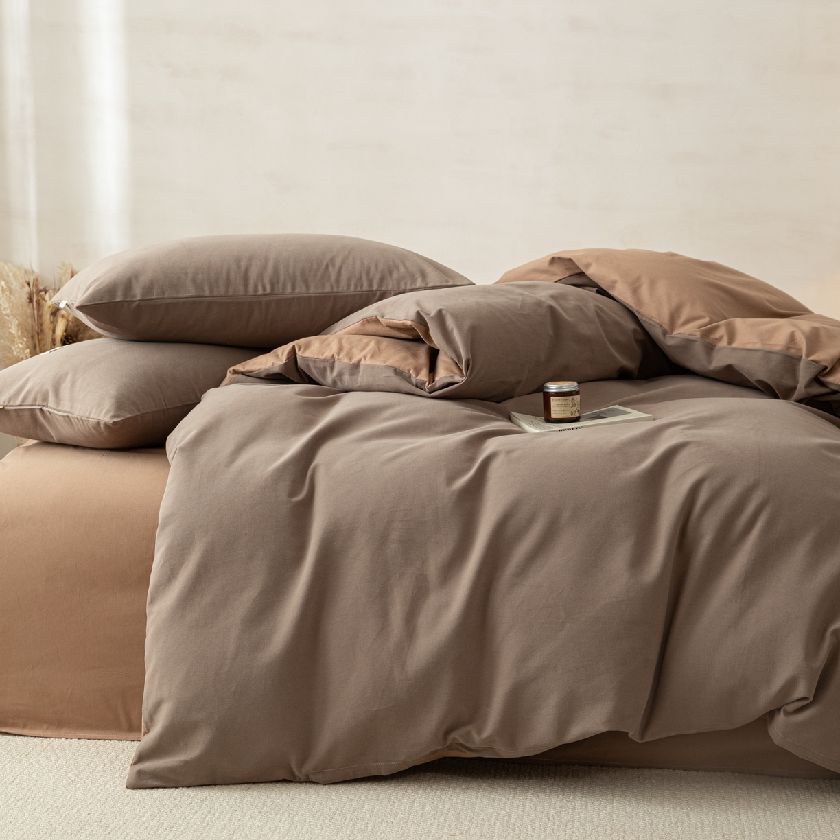 91家纺网 家纺一手货源 找家纺 眠博士 2026新款A类纯色全棉磨毛四件套-陶瓷 套件-陶瓷咖+卡其