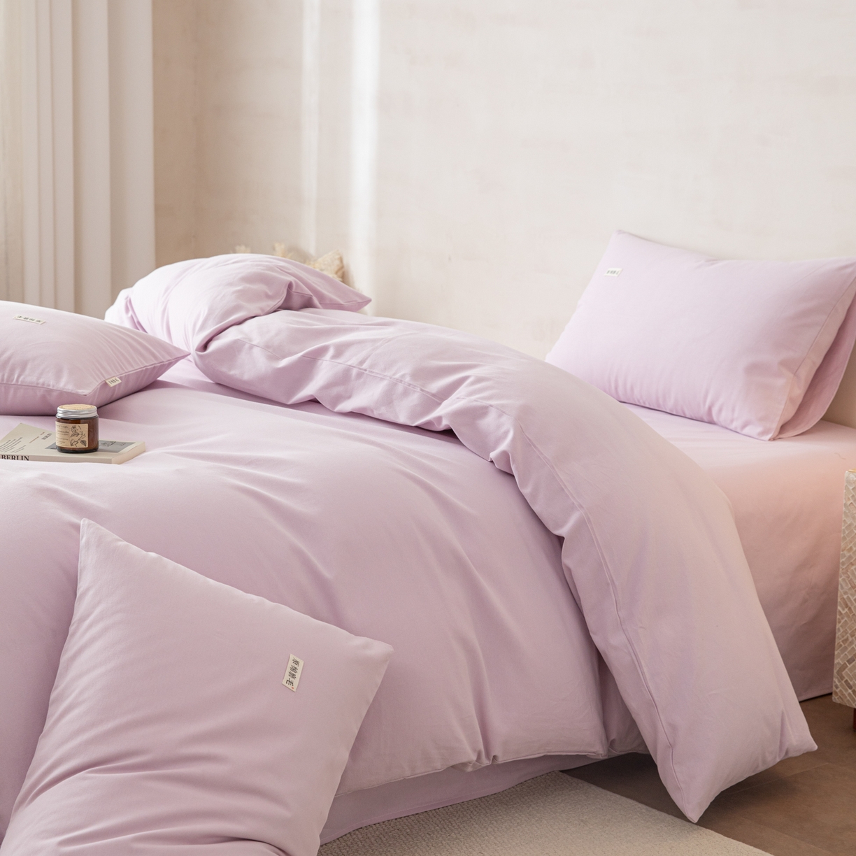 91家纺网 家纺一手货源 找家纺 眠博士 2026新款A类纯色全棉磨毛四件套-陶瓷 套件-陶瓷紫