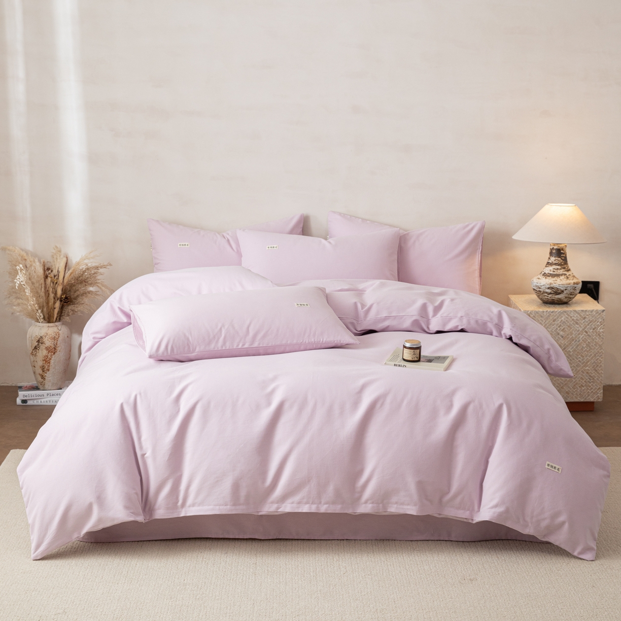 91家纺网 家纺一手货源 找家纺 眠博士 2026新款A类纯色全棉磨毛四件套-陶瓷 套件-陶瓷紫