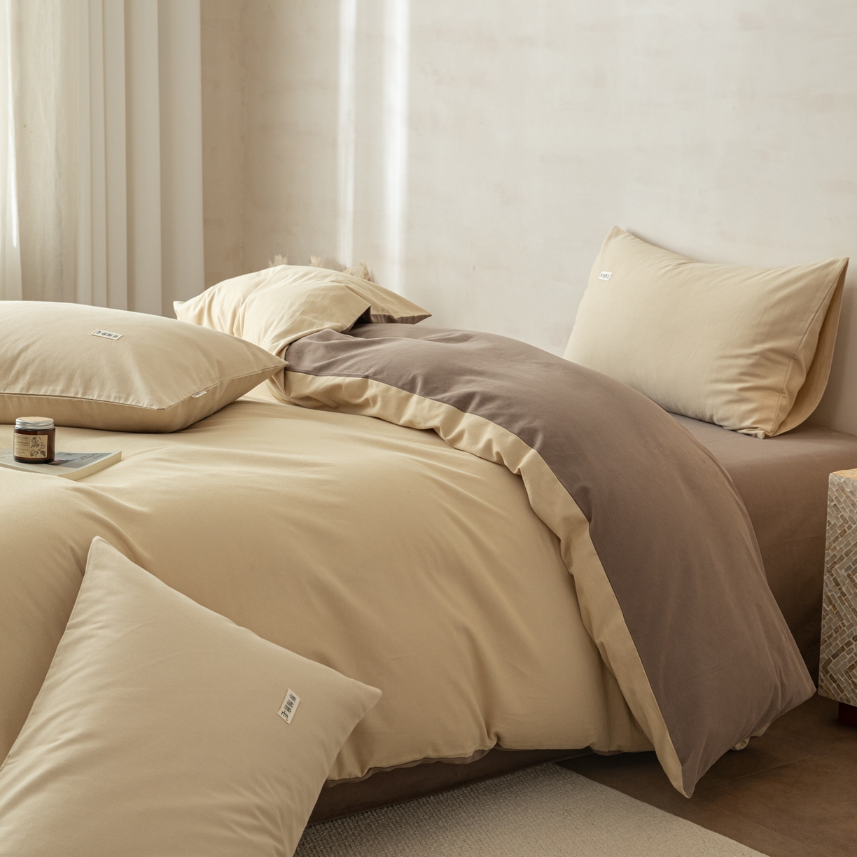 91家纺网 家纺一手货源 找家纺 眠博士 2026新款A类纯色全棉磨毛四件套-陶瓷 套件-陶瓷杏+咖