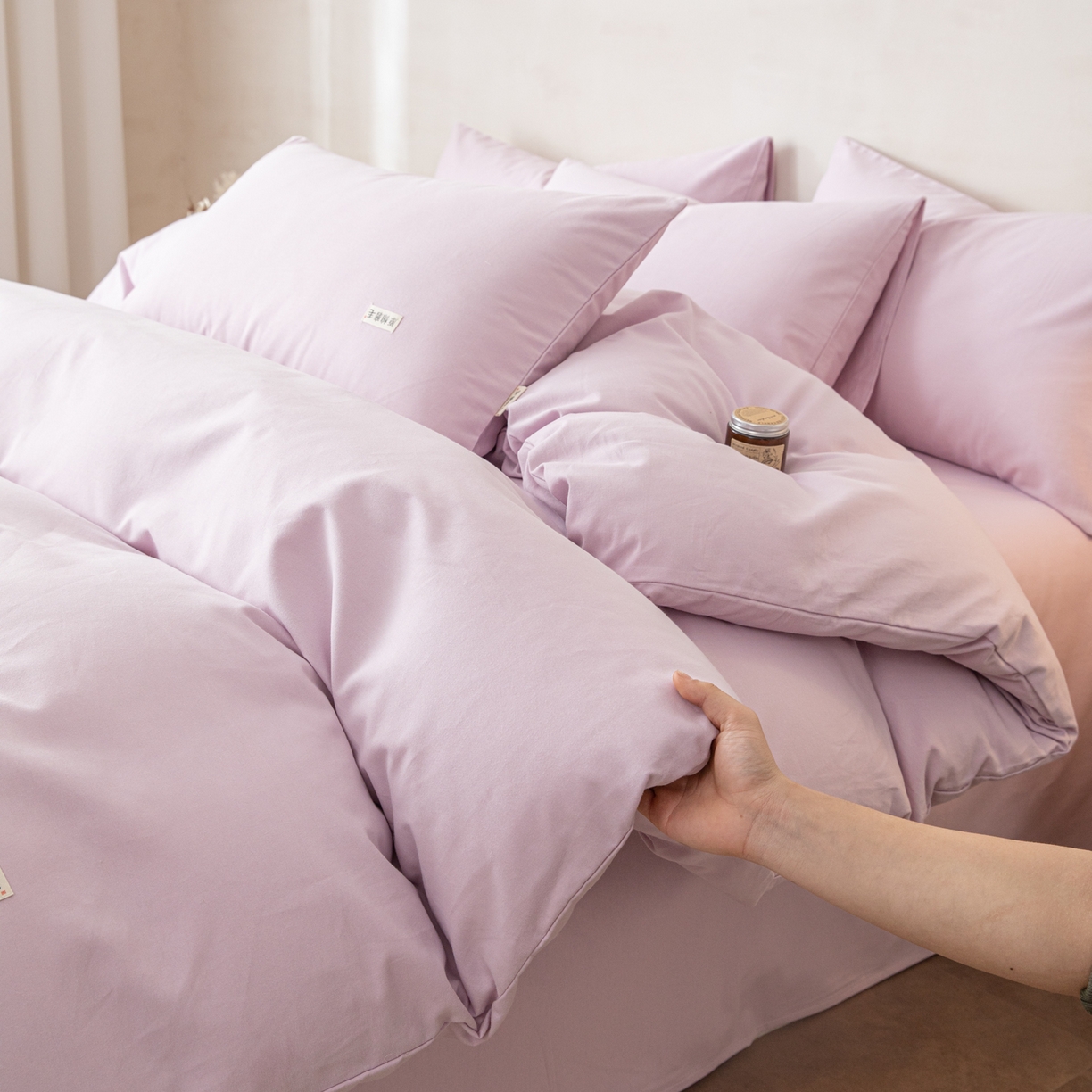 91家纺网 家纺一手货源 找家纺 眠博士 2026新款A类纯色全棉磨毛四件套-陶瓷 套件-陶瓷紫