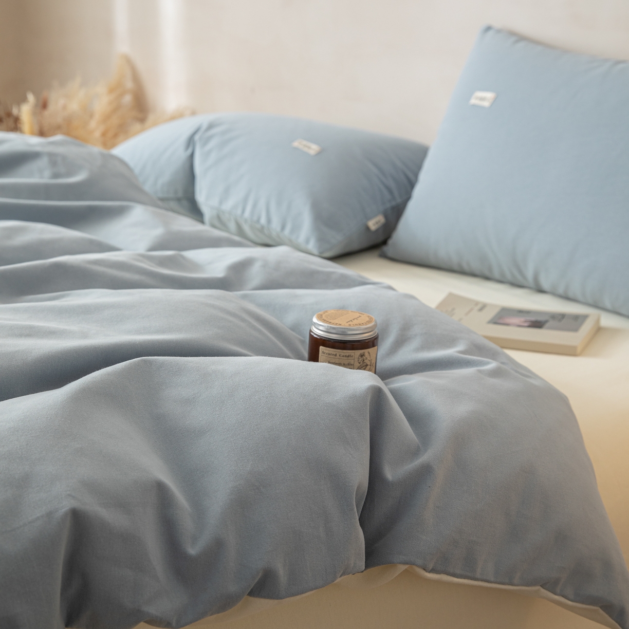 91家纺网 家纺一手货源 找家纺 眠博士 2026新款A类纯色全棉磨毛四件套-陶瓷 套件-陶瓷浅蓝+奶白