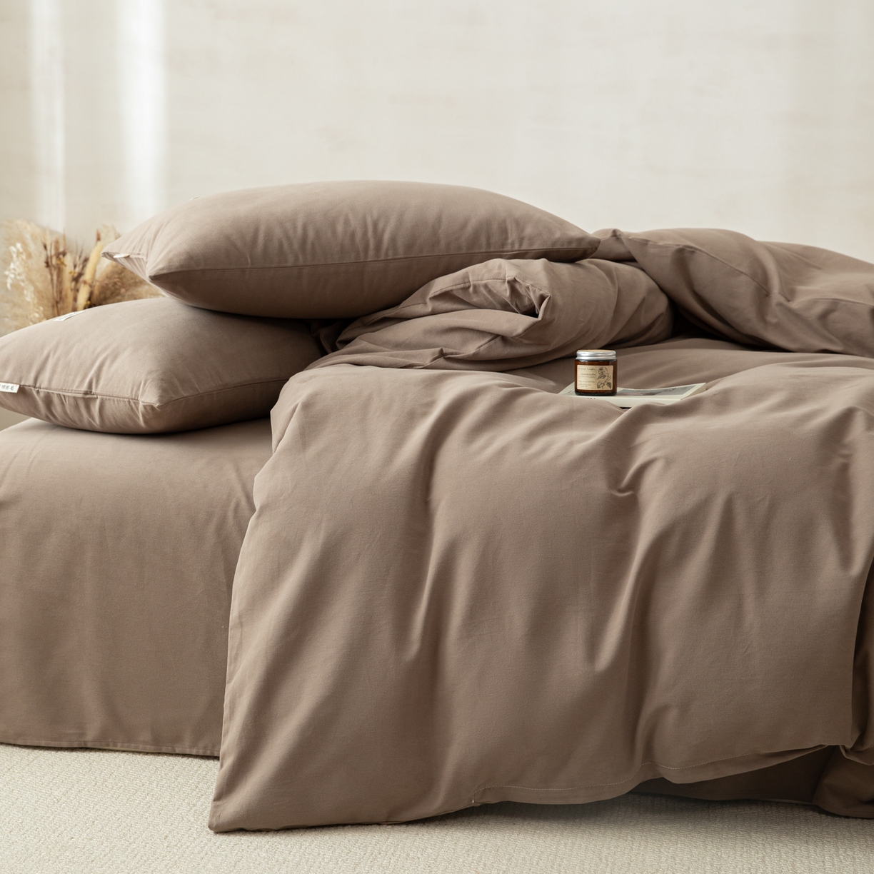 91家纺网 家纺一手货源 找家纺 眠博士 2026新款A类纯色全棉磨毛四件套-陶瓷 套件-陶瓷咖