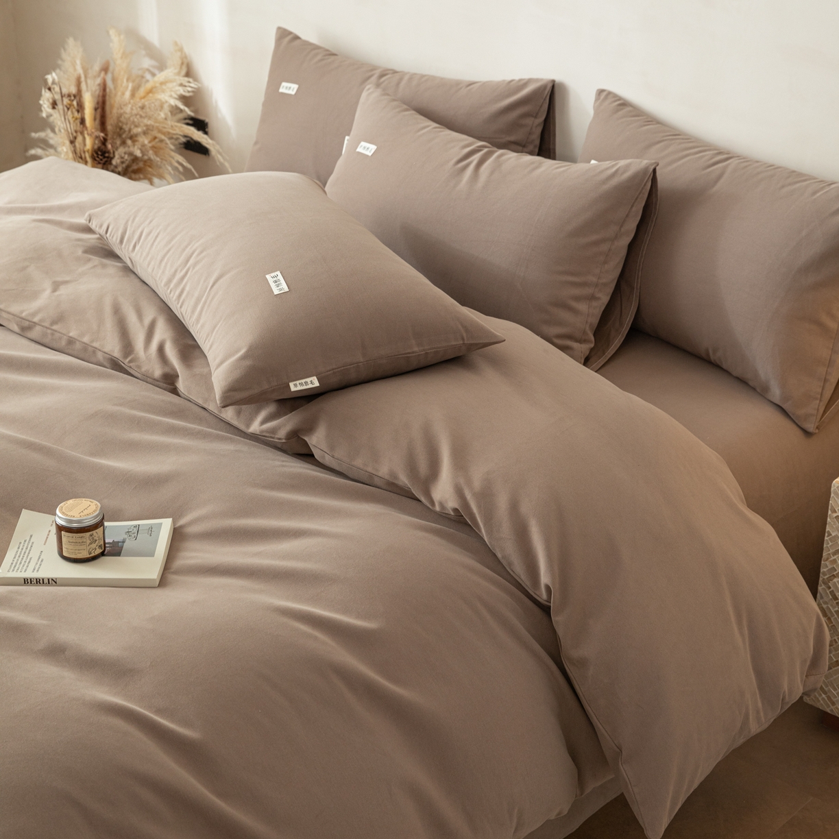 91家纺网 家纺一手货源 找家纺 眠博士 2026新款A类纯色全棉磨毛四件套-陶瓷 套件-陶瓷咖