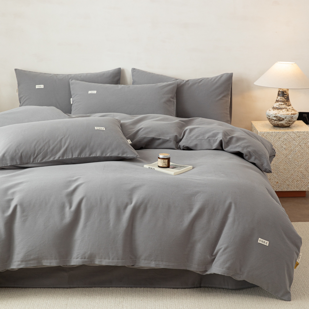 91家纺网 家纺一手货源 找家纺 眠博士 2026新款A类纯色全棉磨毛四件套-陶瓷 套件-陶瓷深灰