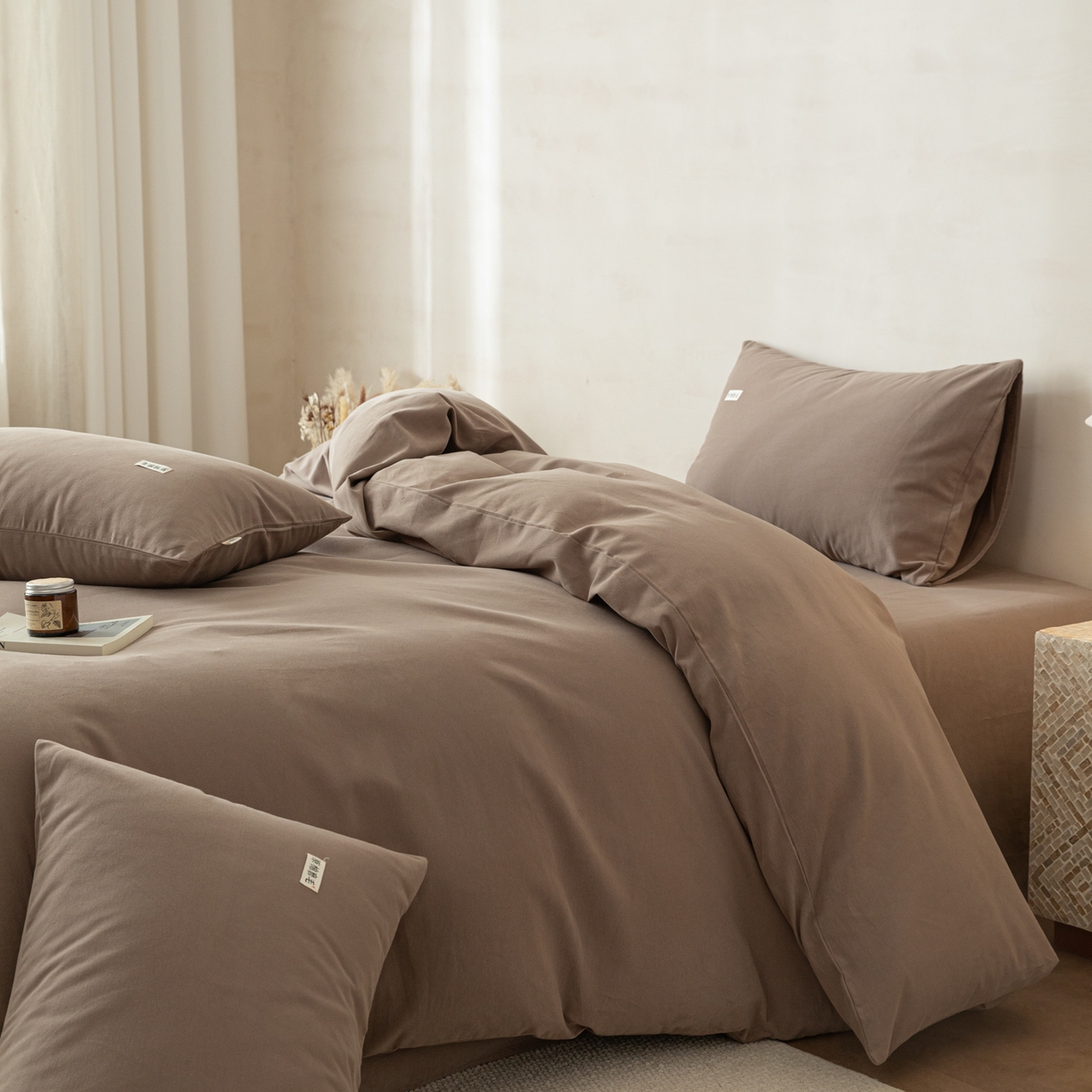 91家纺网 家纺一手货源 找家纺 眠博士 2026新款A类纯色全棉磨毛四件套-陶瓷 套件-陶瓷咖