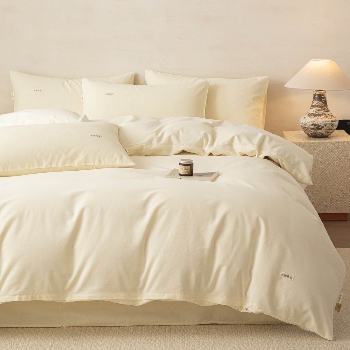 91家纺网 家纺一手货源 找家纺 眠博士 2026新款A类纯色全棉磨毛四件套-陶瓷 套件-陶瓷奶白