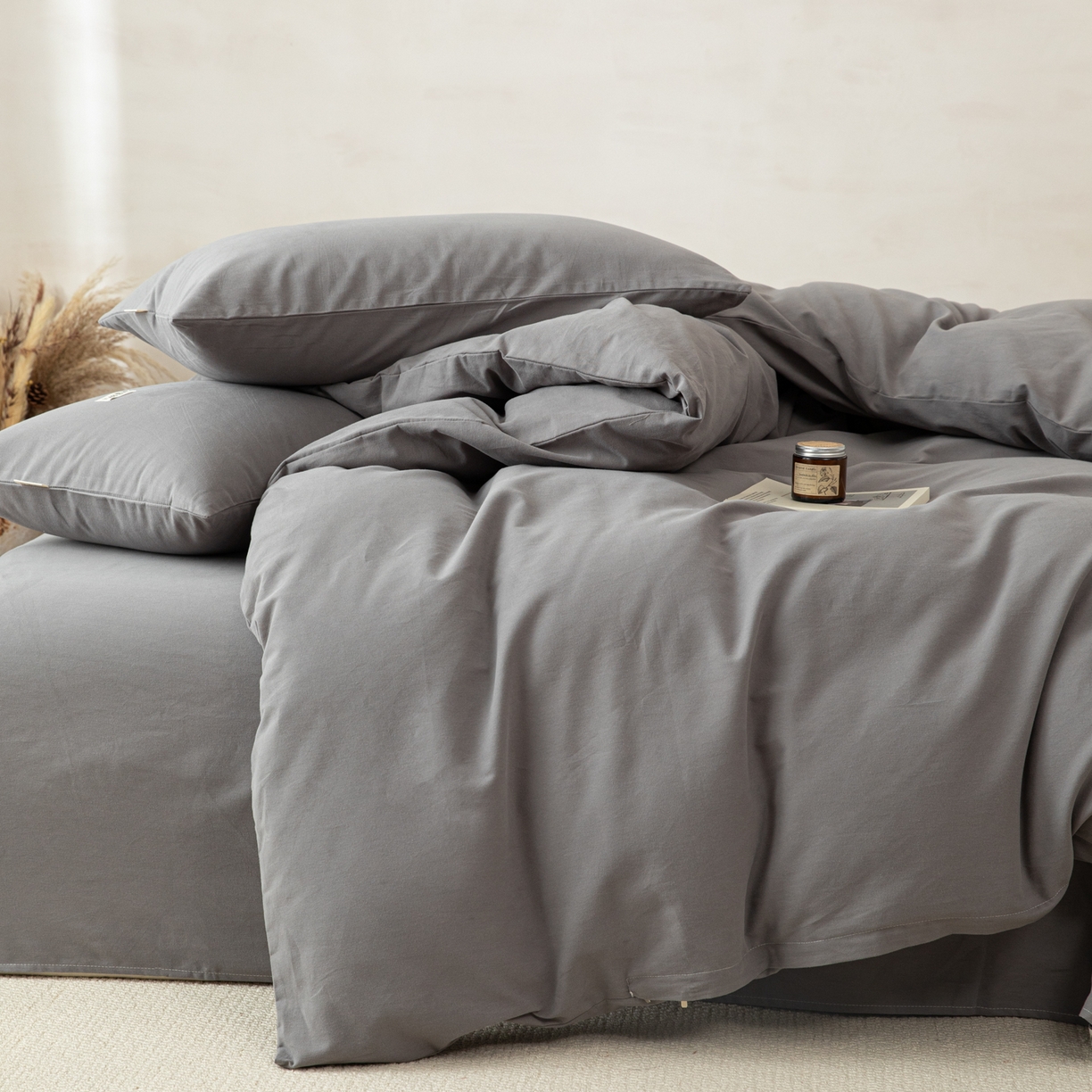 91家纺网 家纺一手货源 找家纺 眠博士 2026新款A类纯色全棉磨毛四件套-陶瓷 套件-陶瓷深灰