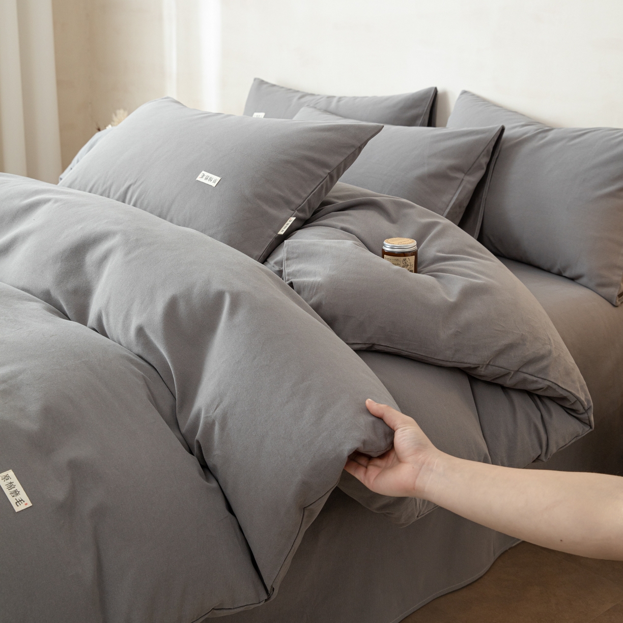 91家纺网 家纺一手货源 找家纺 眠博士 2026新款A类纯色全棉磨毛四件套-陶瓷 套件-陶瓷深灰