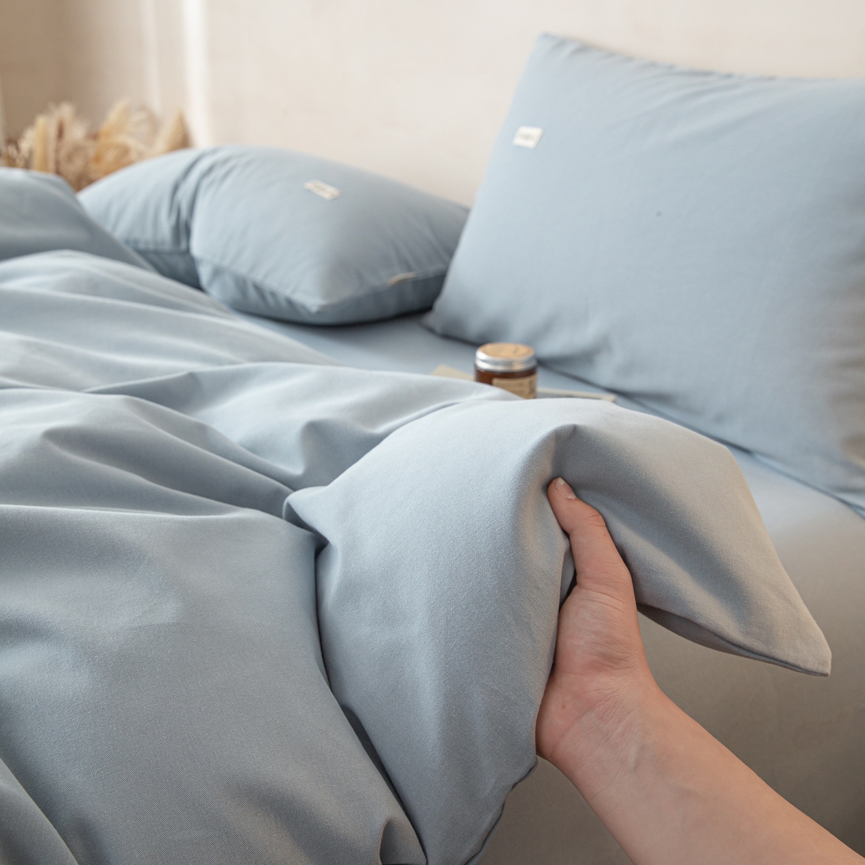 91家纺网 家纺一手货源 找家纺 眠博士 2026新款A类纯色全棉磨毛四件套-陶瓷 套件-陶瓷浅蓝