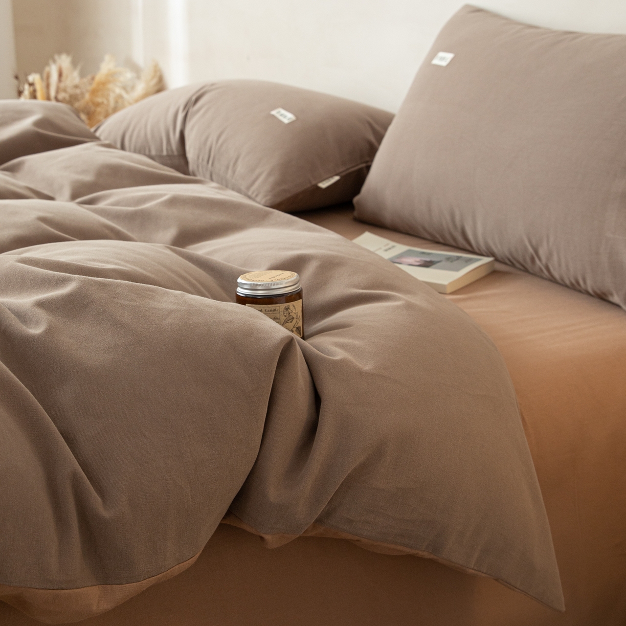 91家纺网 家纺一手货源 找家纺 眠博士 2026新款A类纯色全棉磨毛四件套-陶瓷 套件-陶瓷咖+卡其