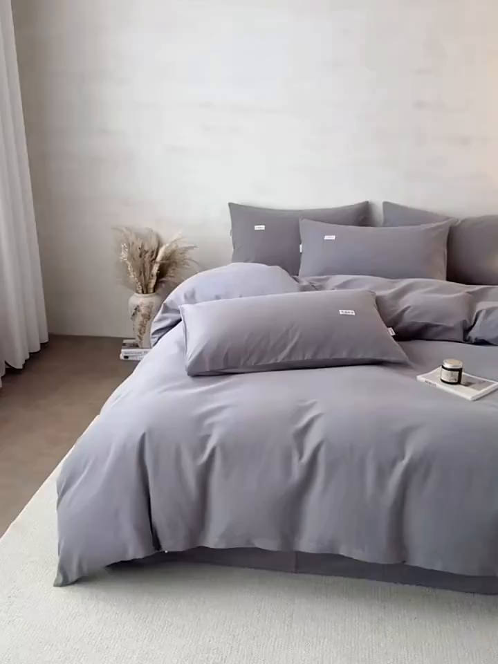 91家纺网 家纺一手货源 找家纺 眠博士 2026新款A类纯色全棉磨毛四件套-陶瓷 套件-陶瓷深灰