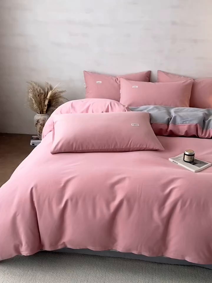 91家纺网 家纺一手货源 找家纺 眠博士 2026新款A类纯色全棉磨毛四件套-陶瓷 套件-陶瓷豆沙+浅灰