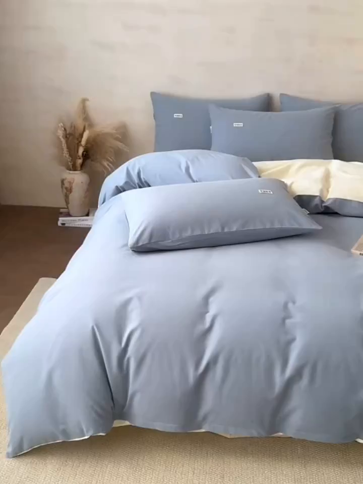 91家纺网 家纺一手货源 找家纺 眠博士 2026新款A类纯色全棉磨毛四件套-陶瓷 套件-陶瓷浅蓝+奶白