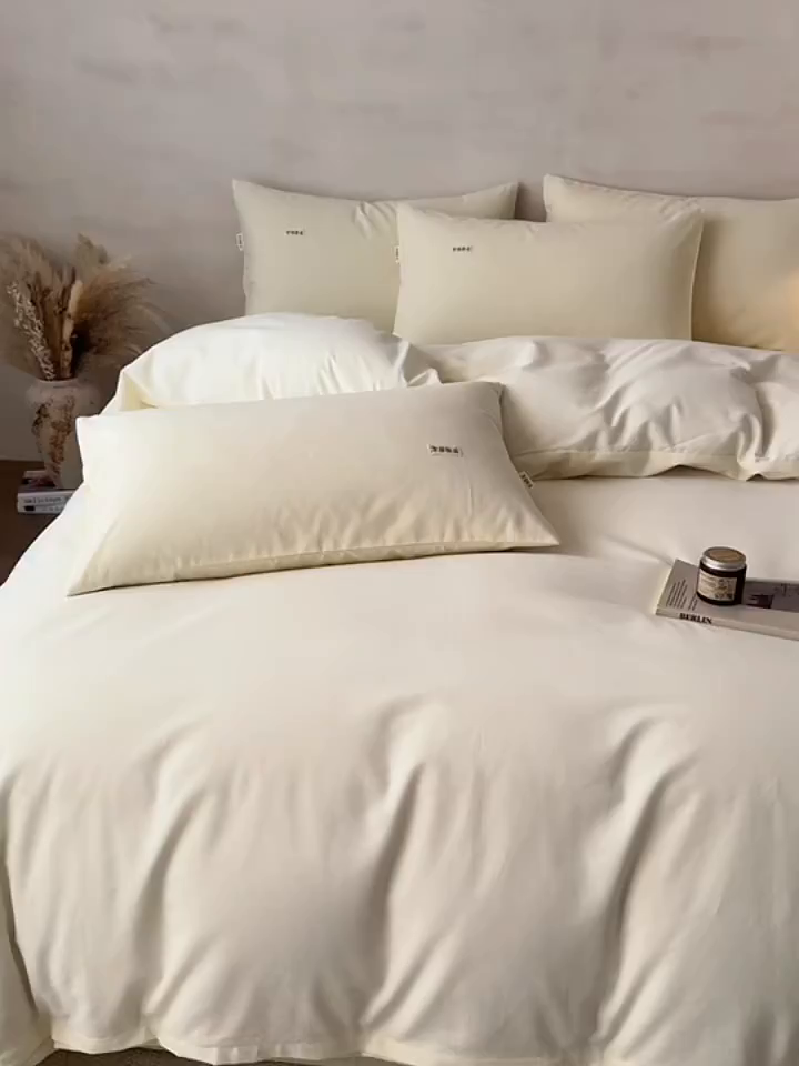 91家纺网 家纺一手货源 找家纺 眠博士 2026新款A类纯色全棉磨毛四件套-陶瓷 套件-陶瓷奶白
