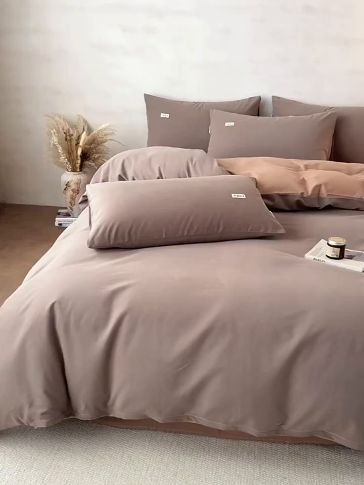 91家纺网 家纺一手货源 找家纺 眠博士 2026新款A类纯色全棉磨毛四件套-陶瓷 套件-陶瓷咖+卡其